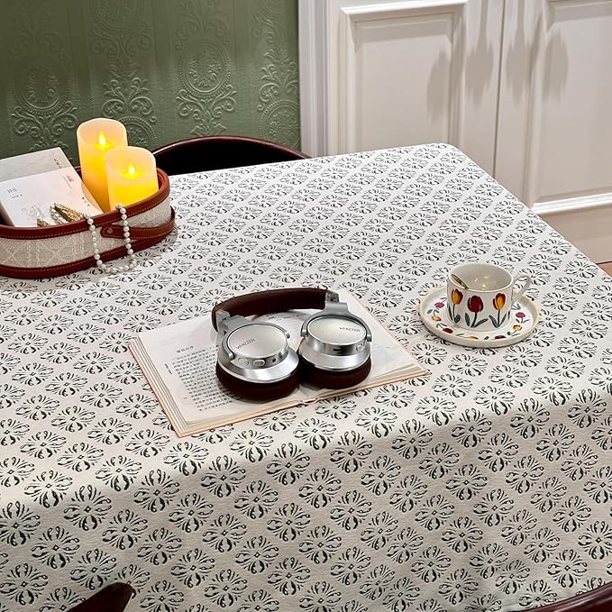 Rectangle Gingham Tablecloth, Jacquard Wrinkle Free Table Cloth, French Retro Country Table Cover for Dining, Farmhouse, Wedding - 54''x72'', White Green