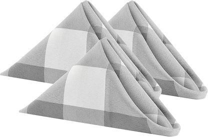 Buffalo Plaid Table Napkins Set of 50 Checkered Cloth Napkins 17x17 inch Washable Dinner Gingham Pattern Napkins Soft Napkins for Wedding Party Dining Banquet(Gray and White)