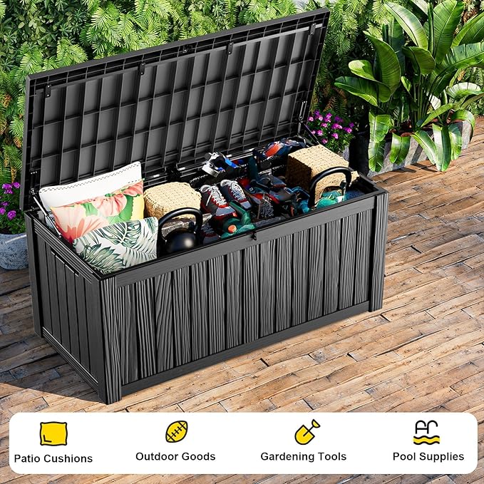 200 Gallon Large Outdoor Storage Box, UV Resistant Resin Deck Box, Hydraulic - Image 4