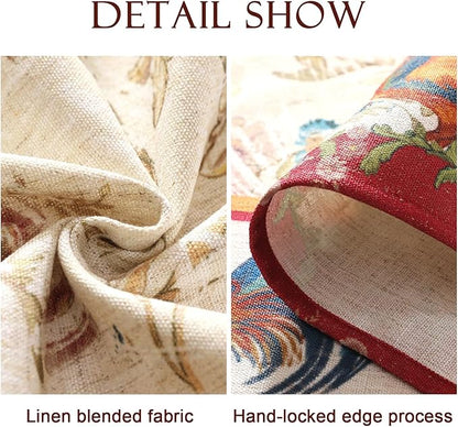 patdrea Designer Linen Tablecloth for Rectangle Table,Red Vintage Animals Pattern Floral Tablecloths,Decor Table Cover for Kitchen Dining Christmas,Tea Party,Thanksgiving,Party,63"x87"-Townlife E