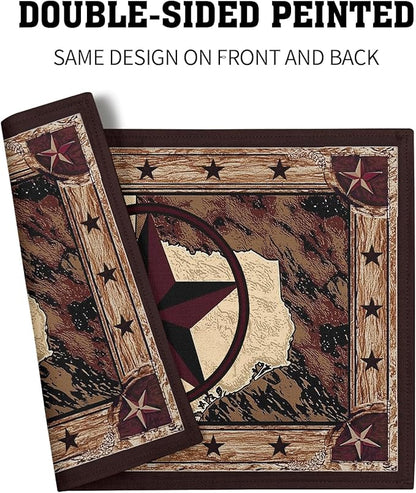 Giwawa Texas Stars Placemats Set of 4, Rustic Western Style Brown Wood Linen Table Mat 12x18 Inch, Vintage Cabin Primitive Decorative Washable Place Mats for Kitchen Dining Desktop Tabletop