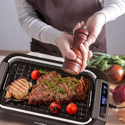 CUSIMAX Smokeless Indoor Grill, 1500W Electric Grill Korean BBQ Grill with LED Smart Display & Tempered Glass Lid, Non-stick Removable Grill Plate, Turbo Smoke Extractor, Black New Model