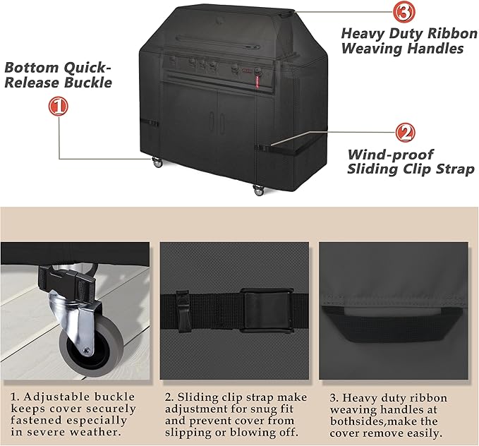 Porch Shield 58W x 24D x 46H inch Premium Gas Grill Cover Up to 56 inch, Waterproof and Fade Resistant 600D BBQ Covers for Weber, Brinkmann, Char-Broil and More, Black