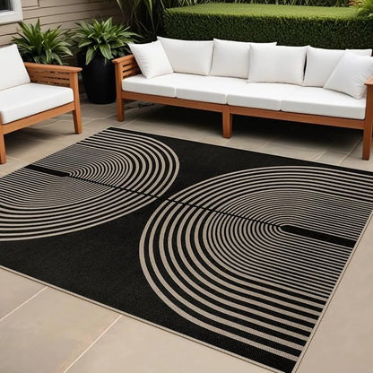 Easy Jute Indoor Outdoor 5x7 Area Rug, Black Washable Modern Rainbow Rugs for Living Room, Non-Slip Boho Farmhouse Bedroom Rug Abstract Floor Carpet for Patio Dining Room Nursery