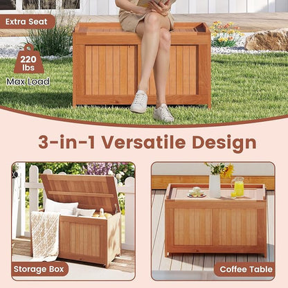 Tangkula 52 Gallon Wood Outdoor Storage Box, 3-in-1 Patio Storage Bench - Image 4
