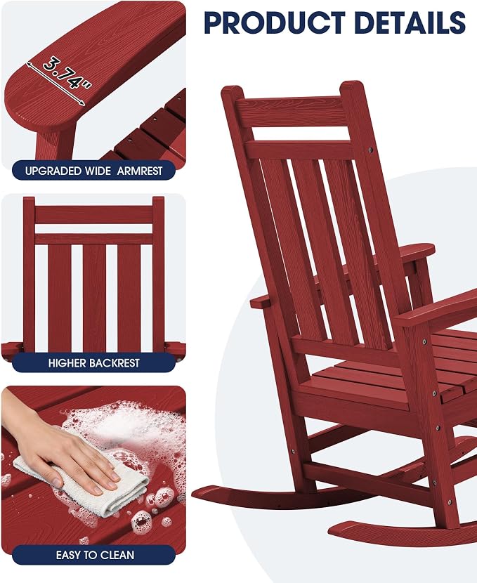 Oversized Outdoor Rocking Chair Set of 2, HDPE Patio Rockers - Image 7