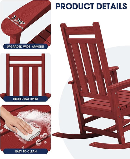 Oversized Outdoor Rocking Chair Set of 2, HDPE Patio Rockers - Image 7