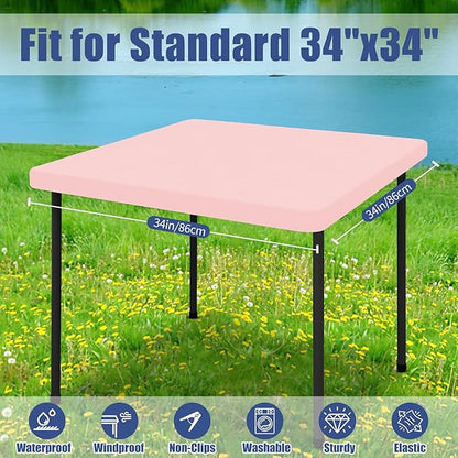 Spandex Square Table Cloth 6 Pack, Elastic Fitted Tablecloths for Picnic, Stretch Washable Patio Table Cover for Outdoor, Camping, Banquet and Parties (Pink, 34"x34")