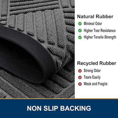 Smiry Front Door Mat Outside Entrance, Heavy Duty Outdoor Indoor Natural Rubber Doormat, Non Slip, Trap Dirt and Moisture, Easy Clean, Low Profile Patio Porch Entryway Mat, 59x35, Grey