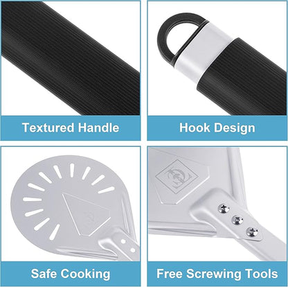 Pizza Turning Peel 8-Inch – Lightweight Aluminum Paddle with Rubber-Coated Aluminum Handle, Ergonomic Design, Ideal for Indoor & Outdoor Pizza Ovens