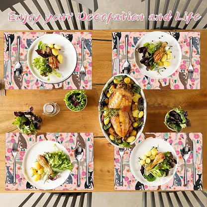 Dog Placemats Set of 4 - Animal Heat Resistant Placemats for Dinner Table, Non-Slip Waterproof Oil-Proof Washable Reusable Placemat for Indoor Outdoor Kitchen Decor, 15.75In*11.81In