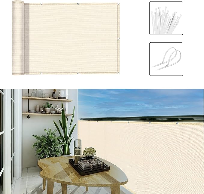 3'x10'Balcony Privacy Screen Cover Fence Cover UV Protection Weatherproof Windscreen Heavy Duty for Patio, Backyard,Beige