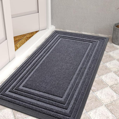 Buganda Front Door Mat Indoor Outdoor Entrance, Non-Slip Natural Rubber Doormats, Easy Clean, Low Profile, Dirt Trapper Entryway Floor Mats for Outside, Garages and Patios, 47x32, Grey