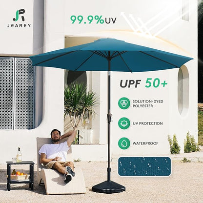 JEAREY 10 ft Outdoor Patio Umbrella w/Tilt and Crank, Lake Blue | 8 Sturdy Ribs - Image 3