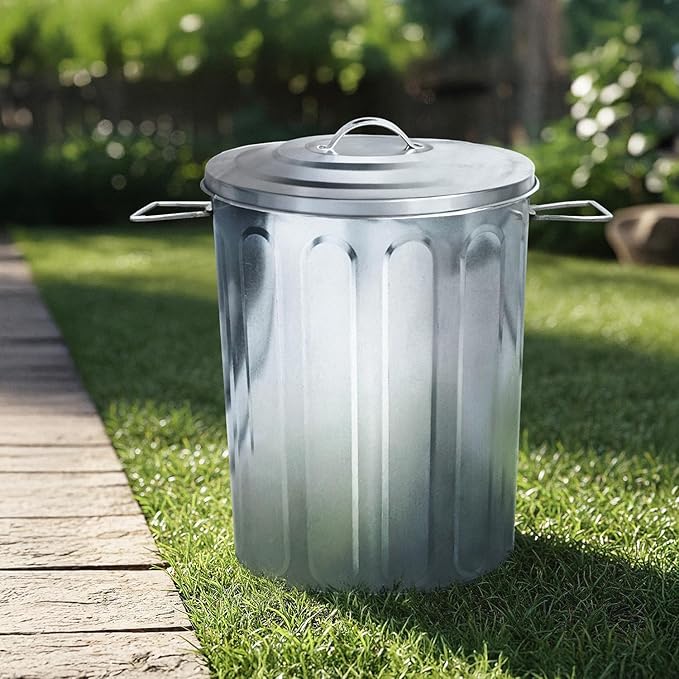 Plexon 5 Gallon Small Metal Trash Can with Lid Outdoor Galvanized Trash Can with Lid 5 Gal Ash Bucket for Bird Seed Container