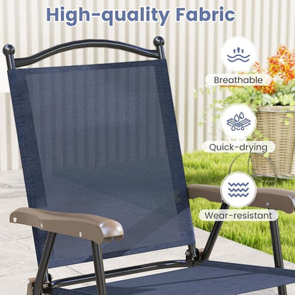 GIANTEX Set of 2 Patio Folding Chairs, Outdoor Patio Dining Chairs w/Armrest - Image 4