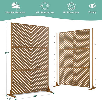 Metal Privacy Screen for Outdoor & Indoor Use, Free Standing Privacy Screen for Patio Garden Pool, 72" H x 47" W Decoative Privacy Panels, Weather Resistant, Easy Assembly (Rust Parallel Line)