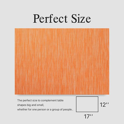 Placemats Set of 8 - Easy Clean Woven Vinyl Placemats for Dining Table, Indoor/Outdoor Place Mats, Washable PVC Table Mats （Orange）