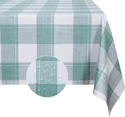 Romanstile Square Plastic Tablecloth, 100% Waterproof Oil-Proof Checkered PVC Table Cloth, Heavy Duty Vinyl Table Cover for Dining, Camping, Picnic, Outdoor - 54 x 54 Inch, Sage Green Checkered