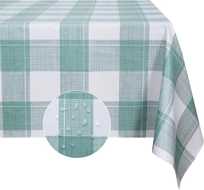 Romanstile Rectangle Plastic Tablecloth, 100% Waterproof Oil-Proof Checkered PVC Table Cloth, Heavy Duty Vinyl Table Cover for Dining, Camping, Picnic, Outdoor - 52 x 70 Inch, Sage Green Checkered