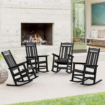 LUE BONA Outdoor Rocking Chairs Set of 4, Weather Resistant HDPS Poly Rocker by LUEBONA