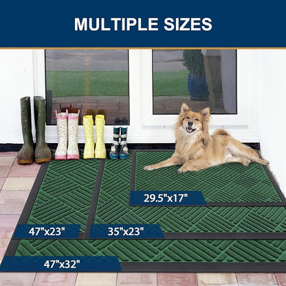 Smiry Front Door Mat Outside Entrance, Heavy Duty Outdoor Indoor Mat, Natural Rubber Doormat, Non Slip, Trap Dirt and Moisture, Easy Clean, Low Profile Patio Porch Entryway Mat, 35x23, Green
