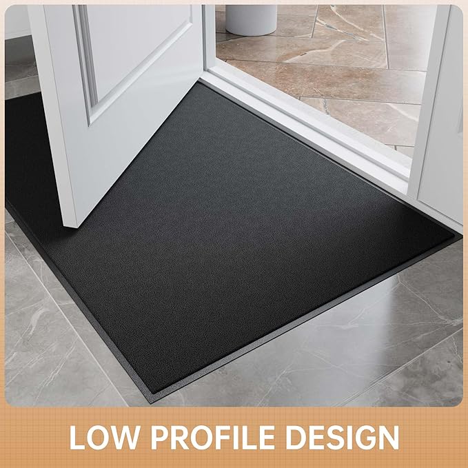 Sturdy Front Door Mat, 24" x 48" Heavy Duty Outdoor Indoor Mats to Trap Dirt and Moisture, Non-Slip Waterproof Doormat Inside Entrance, Washable Welcome Mats for Home Entryway（Black）