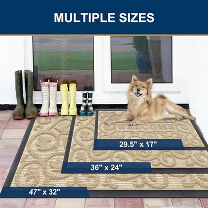Smiry Welcome Door Mat Outside Entrance, Heavy Duty Trap Dirt and Moisture Easy Clean Low Profile Patio Porch Indoor Outdoor Front Doormat for Entry, 29.5x17 Inch, Beige