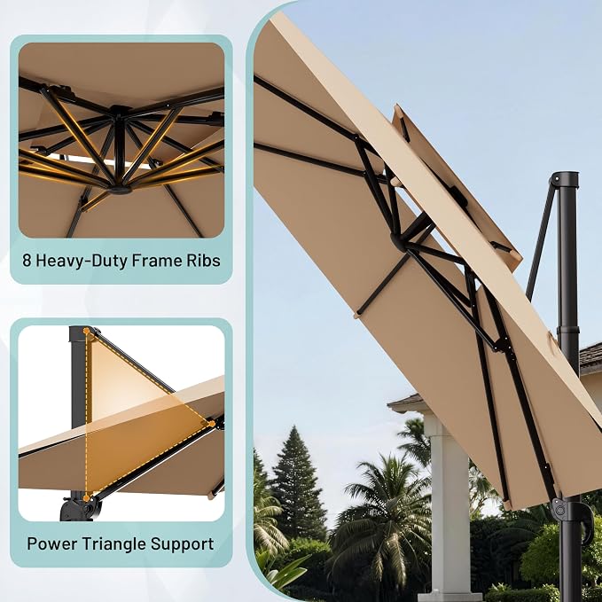 12×12 FT Double-Top Cantilever Patio Umbrella, Outdoor Umbrellas - Image 4