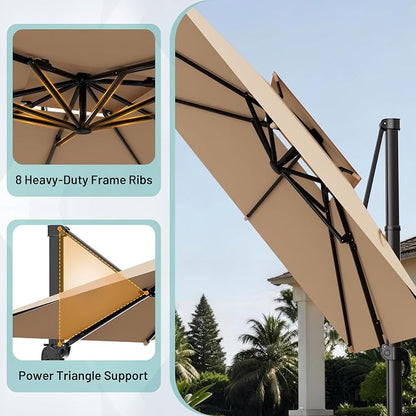 12×12 FT Double-Top Cantilever Patio Umbrella, Outdoor Umbrellas - Image 4
