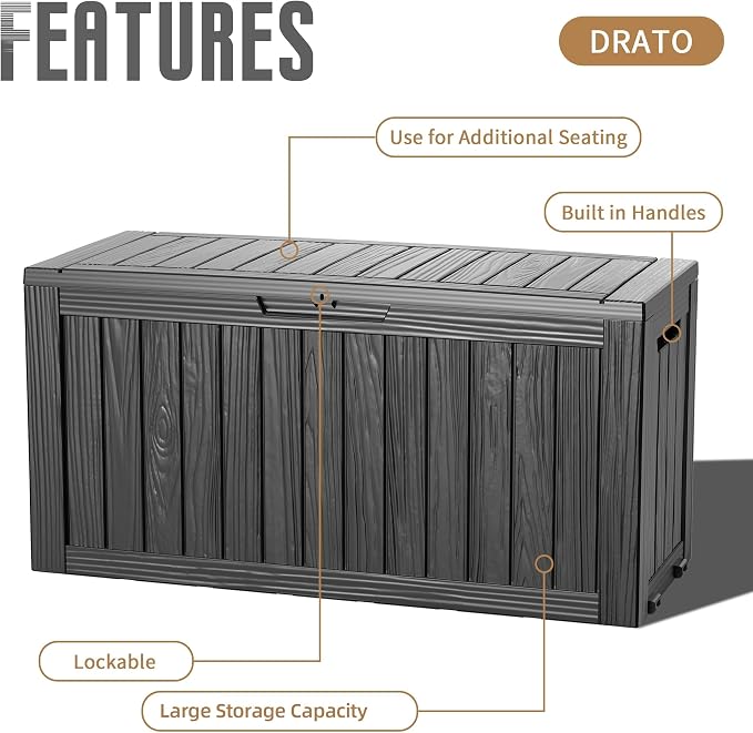 DRATO 100 Gallon Waterproof Deck Box Outdoor Storage Box - Image 6
