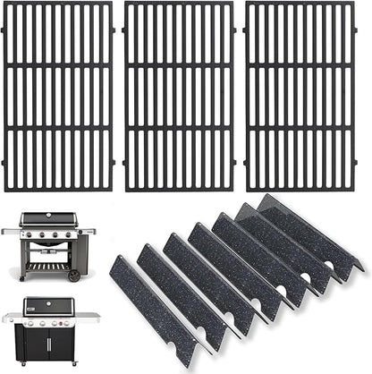 66097 Grill Grates & 66033 Flavorizer Bars for Weber GS4 Genesis II 400 Series, Grill Parts for Genesis II S-410,S-440,E-410,S-440,S-435,E-435, LX E-440, Cast Iron Grids for Weber 66089, 66041