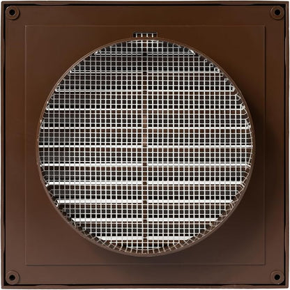 Brown 5'' Inch Ventilation Grille - Inside/Outside use - (Flange 4.9''Ø/Cover 6.7''x6.7'') - Air Vent Louver - Exhaust Hood - Available 3 Sizes / 4 Colors.