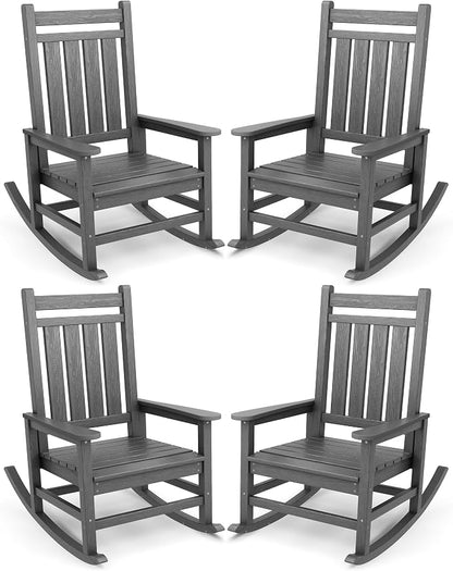 SERWALL Outdoor Rocking Chair Set of 4, HDPE Rocker by SERWALL