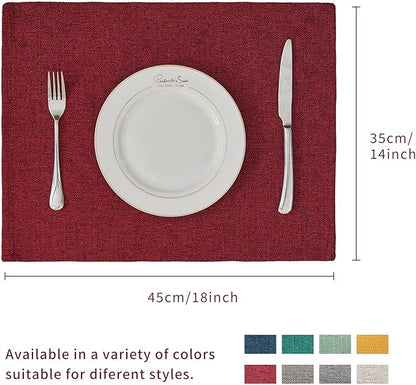 BALCONY & FALCON Placemats Set of 4 Faux Linen Cloth Place Mats Washable Waterproof Wrinkle Resistant Table Placemats for Dining Kitchen Farmhouse Indoor & Outdoor Use(Ruby Red, 13.8”x 17.7”