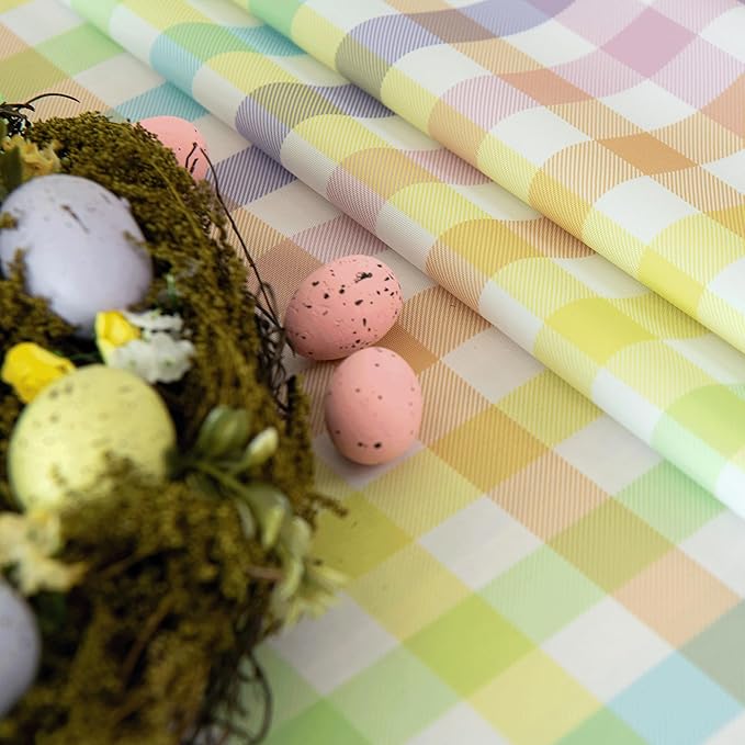 Waterproof Checkered Tablecloth Fabric - Colorful Rectangle 58x84 Inch Easter Table Cloth for Indoor/Outdoor Use - Table Cover for Kitchen, BBQs, and Parties