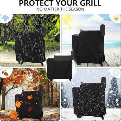 Outdoor 600D Heavy Duty Waterproof Pellet Grill Cover for Traeger Pro 22 575 Series,Texas,Z Grill 550B etc.,Full Length All Weather Protection Grill Cover Compatible with Traeger Pro 22 Cover,Black