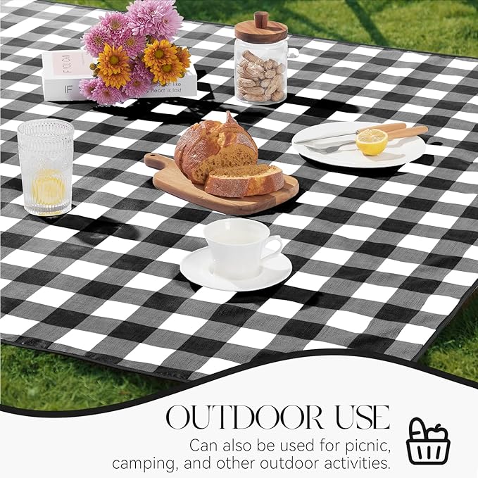 MOSAYT Rectangle Vinyl Tablecloth, 100% Waterproof Buffalo Gingham Plastic Table Cloth, Heavy Duty Wipeable Table Covers for Picnic, Outdoor, Camping - 54 x 108, Black
