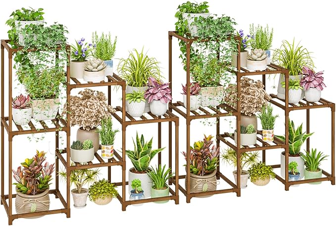 Bamworld 2 Sets of Package Plant Stands Indoor Wood Plant Shelf Outdoor | by Bamworld