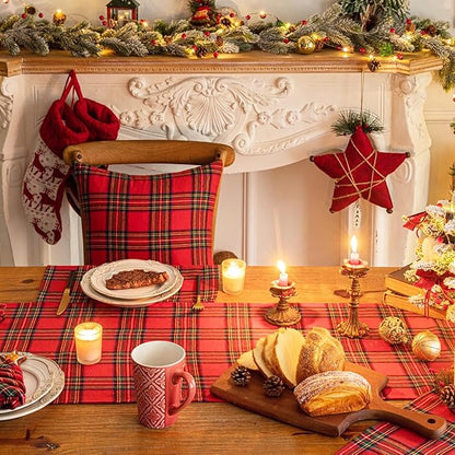 Red Green Plaid Christmas Table Runner, Winter Holiday Table Runners 72 inches Long, Xmas Decorations Indoor Outdoor Farmhouse Home Kitchen Dining Party Decor
