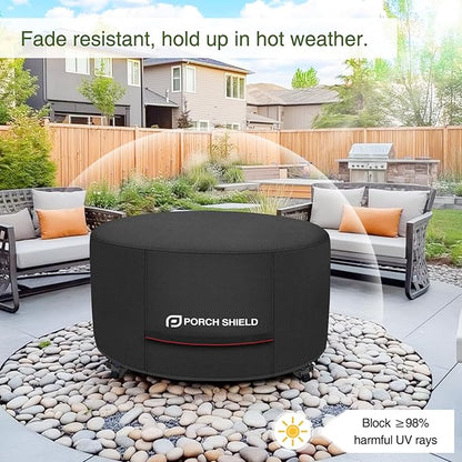 Porch Shield Round Patio Fire Pit Cover Fade Resistant Waterproof Outdoor Firepit Cover 32 inch for Fire Bowl