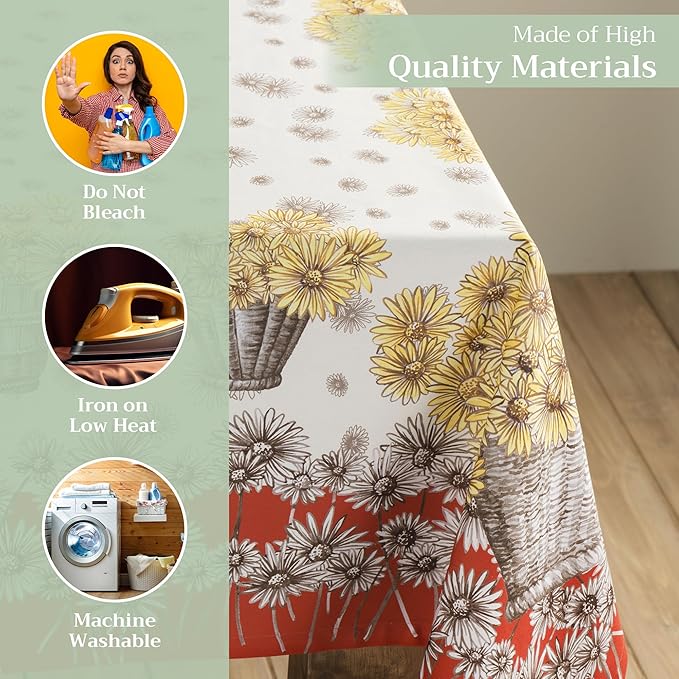 Maison d' Hermine Table Cloth Rectangle Table 100% Cotton 54 x 72 Inches Fall Tablecloth Reusable Everyday Use for Thanksgiving Christmas Decorations Dining Farmhouse Party (Bagatelle)