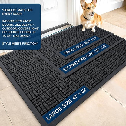 OLANLY Front Door Mat Outside Entrance 29.5x17, Absorbent, Heavy Duty Sturdy Natural Rubber Doormat Indoor Outdoor, Stain and Fade Resistant, Non-Slip Backing Low Profile Floor Mat for Entryway, Black