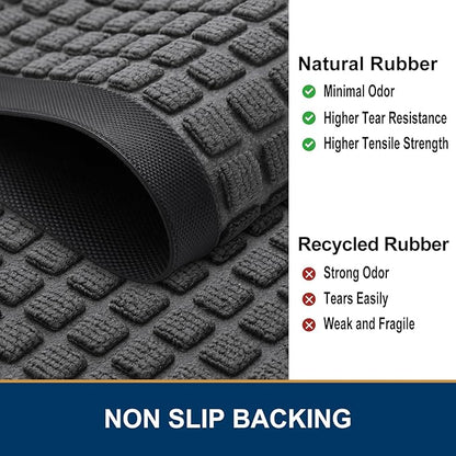 Smiry Front Door Mat Outside Entrance, Heavy Duty Natural Rubber Doormat, Non Slip, Trap Dirt and Moisture, Easy Clean, Low Profile Welcome Floor Mats for Indoor Outdoor Entry, 35x23 Inch, Grey