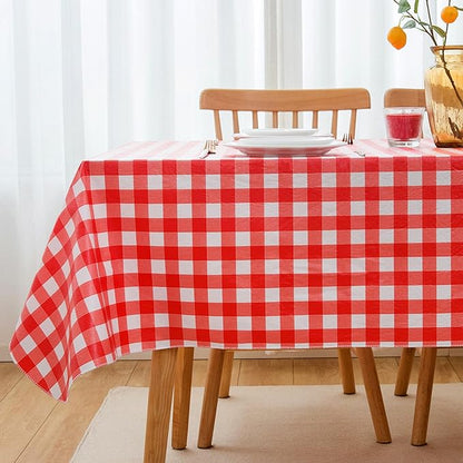 Nasitos 2 Pack Plastic Table Cloth 60x120 Inch-Red and White Rectangle Tablecloth Checkered, Washable Wipeable Plaid Vinyl Tablecloth with Flannel Backing for Picnic Party, Camping, Dinner