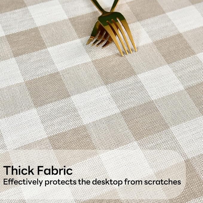 Gingham Tablecloth Rectangle Table Cloth Heavy Duty Cotton Checkered Table Cover for Spring Picnic Kitchen Dining(C-Beige, 52x70 inch)