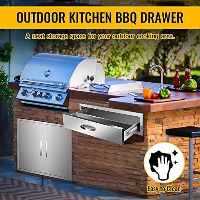 BBQ Outdoor Kitchen Drawers Stainless Steel 3-Drawer BBQ Drawer Enclosed Built-in Drawer Flush Mount for Outdoor Kitchens & BBQ Islands,30Wx23Dx6.5H
