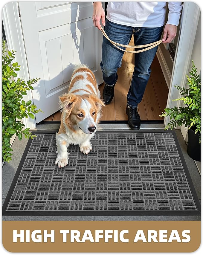 Color&Geometry Front Door Mat Outside Entrance, Heavy Duty Non Slip Low Profile Doormat for Entryway, Trap Dirt and Moisture Welcome Mats All-Weather, Easy Clean, Patio, Garage, 24"x36" Grey