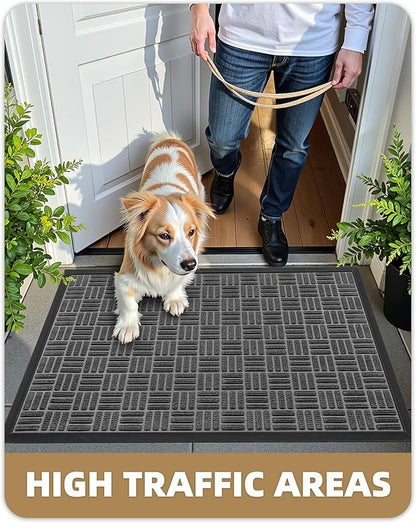 Color&Geometry Front Door Mat Outside Entrance, Heavy Duty Non Slip Low Profile Doormat for Entryway, Trap Dirt and Moisture Welcome Mats All-Weather, Easy Clean, Patio, Garage, 17"x30" Grey