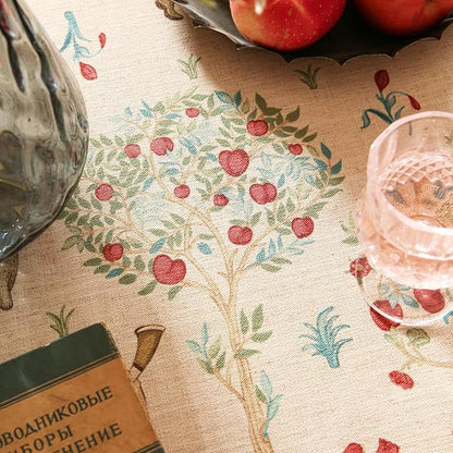 patdrea Designer Beige Tablecloth for Round Table,Vintage Italian Linen Trees Pattern Table Cloth,Decor Cover for Kitchen Dining Christmas,Thanksgiving,Tea Party,Diameter 55"-Tatiana a